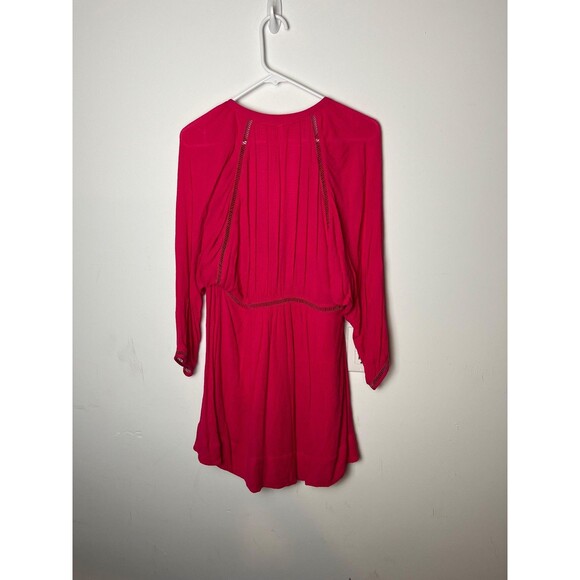 Free People Dress Womens Small Pink Boho Peasant Deep V Long Sleeve Tunic Lace - Picture 4 of 6